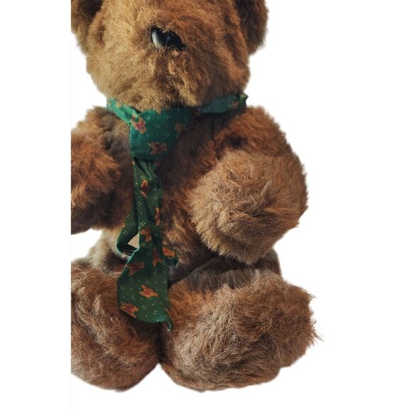 Vintage Brown Teddy Bear With Green Christmas Scarf - Picture 5 of 16